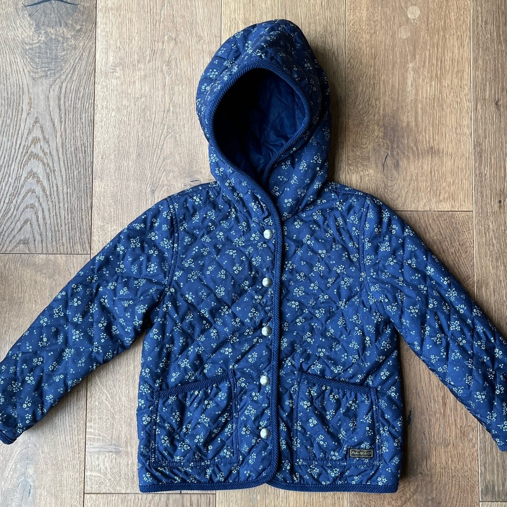 Polo Ralph Lauren Girls Reversible Quilted Jacket - Navy Floral